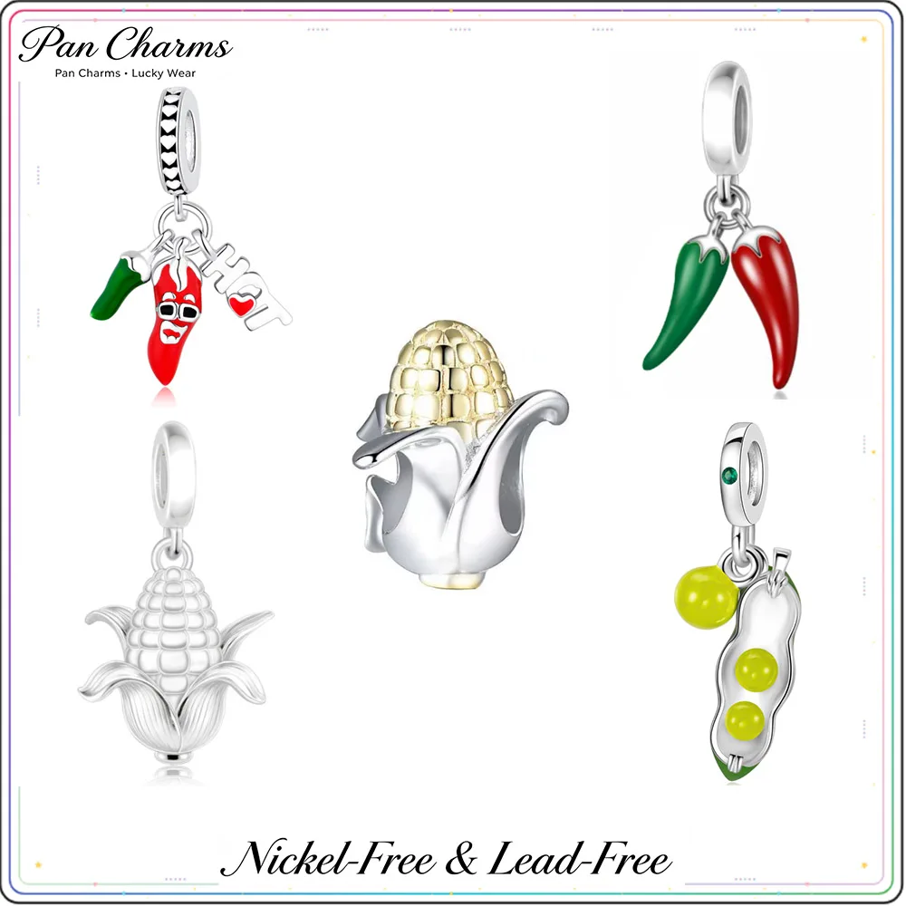 Pan Charms Chili Pepper Corn Pea Pendant Charm Farmhouse Garden Harvest Jewelry for Bracelet Necklace DIY Gift Cooking Lover