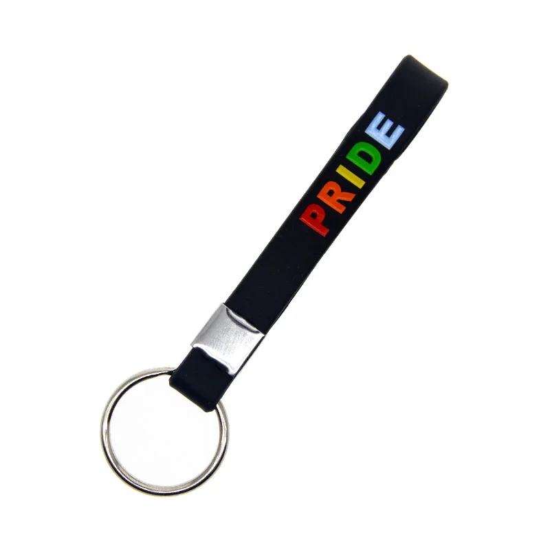 25 Pcs Pride Silicone Wristband Key Holder Black Keychain for Men and Women Gift Key Ring