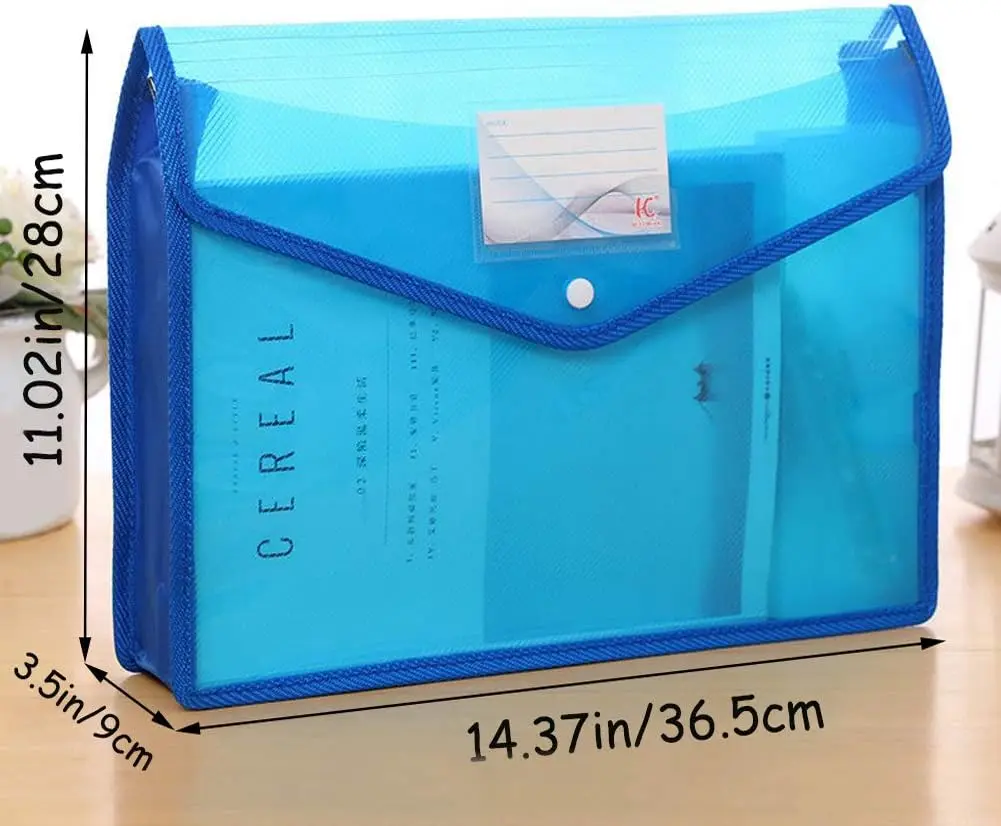 Bolsa de documentos transparente impermeable tamaño A4, carpeta sobre, expansión, almacenamiento de documentos, pinza para documentos, hebilla y