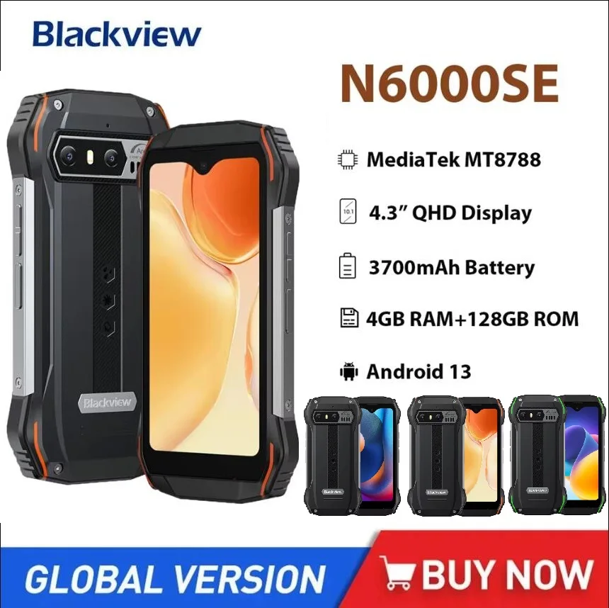 Blackview N6000SE Rugged Smartphone Mini 4.3'' Display MTK Octa Core Android 13 Mobile Phone 12GB(4+8) 128GB 13MP Camera 3700mAh