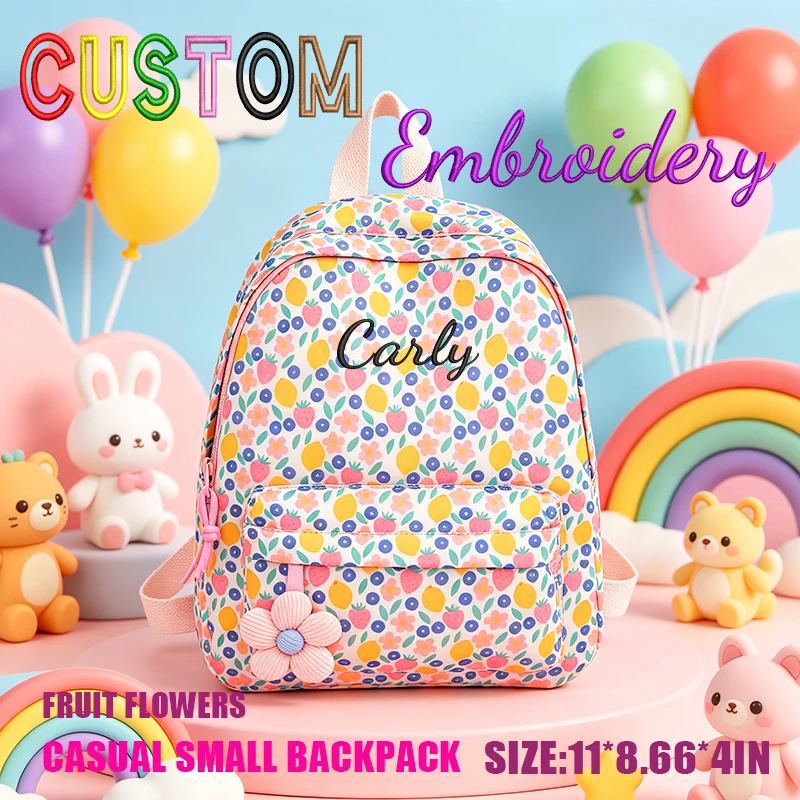 Customised Embroidery/Standard Style 2 Options,Fruit Print Backpack, Small Backpack with Compartments, Back-to-School Season!