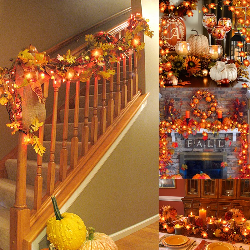 

10/20Leds Pumpkin Maple Leaves Light String Fall Garland Battery Powered Indoor Outdoor Garden Halloween Thanksgiving Home Decor