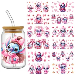 Disney Pink Stitch 16OZ UV DTF Cup Wrap Transfers Stickers Custom Labels DIY Little Monster Waterproof For Libbey Glass Can