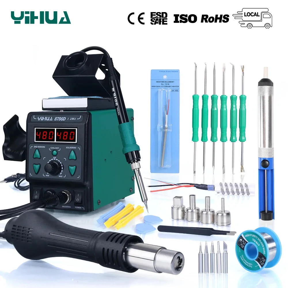 YIHUA 8786D Soldering Iron Hot Air Soldering Station DIY Digital Rework Station Phone Repair BGA SMD Solder Tool Welding Station