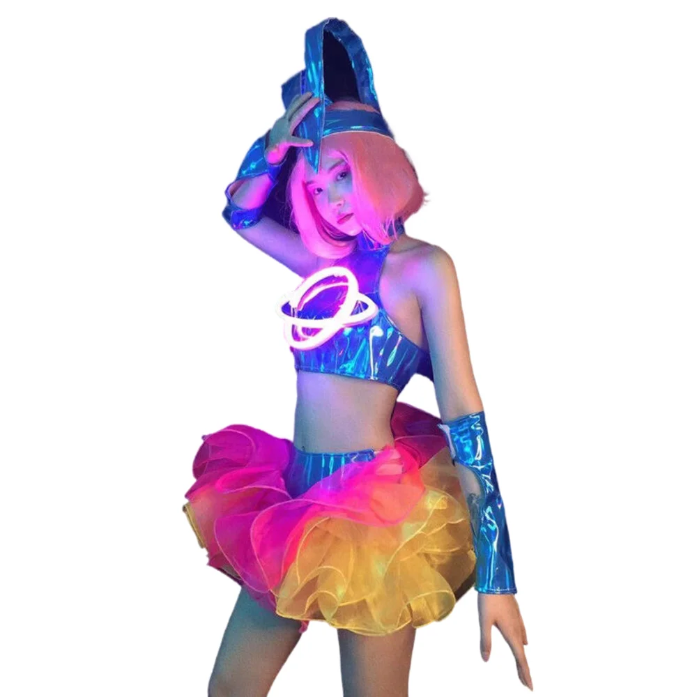 Sexy Festival Light Dance Costume LED Tops Tutu Skirt Outfit Women Dancer Future Technology Performance Stage Wear Bar Clothes ﻿