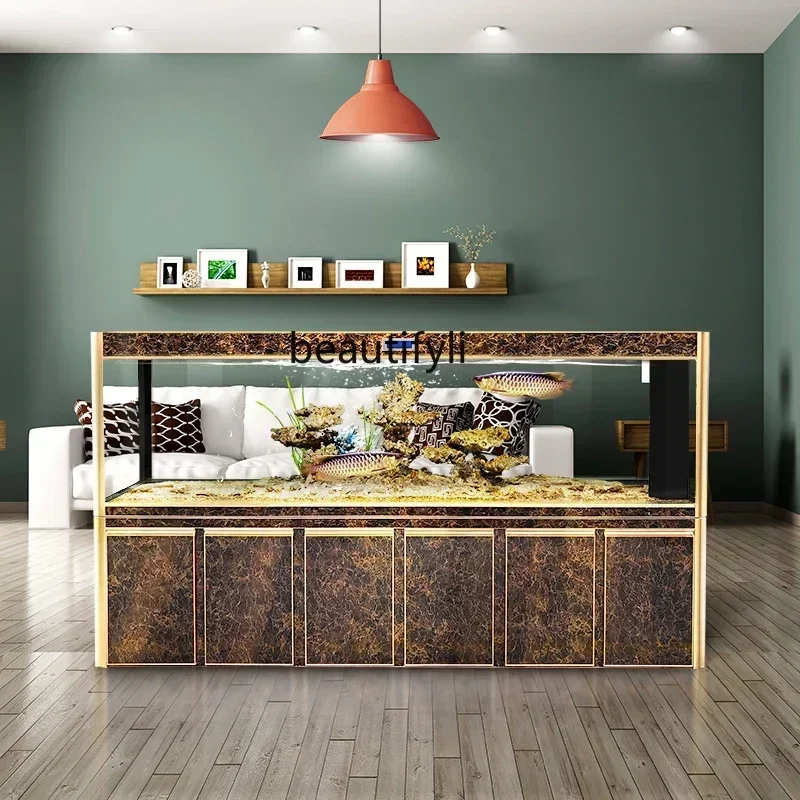 

44Large Ecological Fish Tank Aquarium Living Room Bottom Filter Change Water Super White Glass Dragon Fish Tank 1.5 M