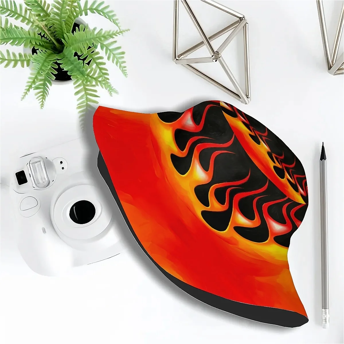 1pcs Classic Hot Rod Flame Red Orange Black Fire Pattern Unisex Printed Fisherman Hat Stylish Hat with Fun Personalty