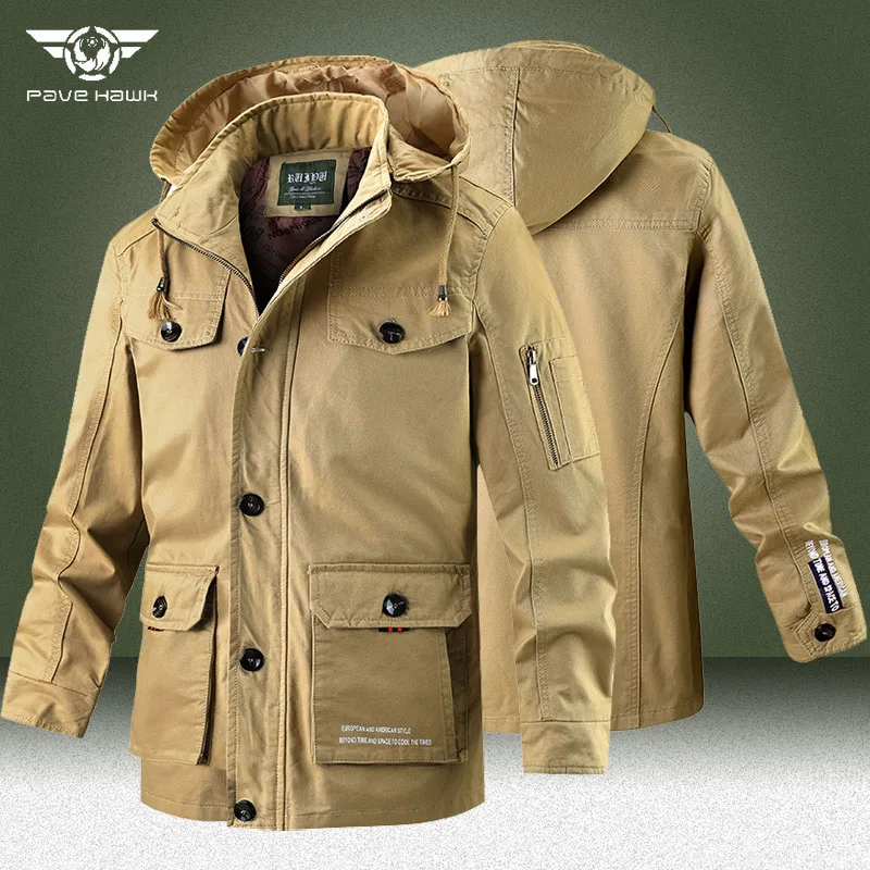 Military Cargo Jackets Men Spring Autumn Army Multi-pocket Bomber Coats Male Big Size 6XL Hooded Air Force Tactical Jacket 2023