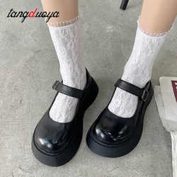 Lolita Shoes Platform college student Shoes Women Mary Janes Shoes Black Leather Shoes Buckle Low Heels Girls Shoes Autumn 2021