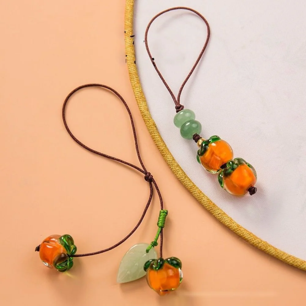 Cute Accessory Pendant Keychain Phone Chain Lucky Lanyard Auspicious Handmade Ancient Glaze Persimmon Cellphone Pendant Chain