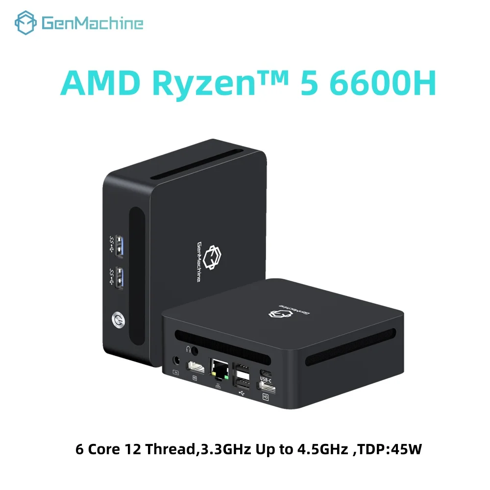 GenMachine AMD Ryzen 5 6600H Mini PC 4.5GHz TDP 45W Windows 11 DDR5 6400Mhz RAM 2.5G LAN USB4 WIFI6 Mini PC Computer da gioco