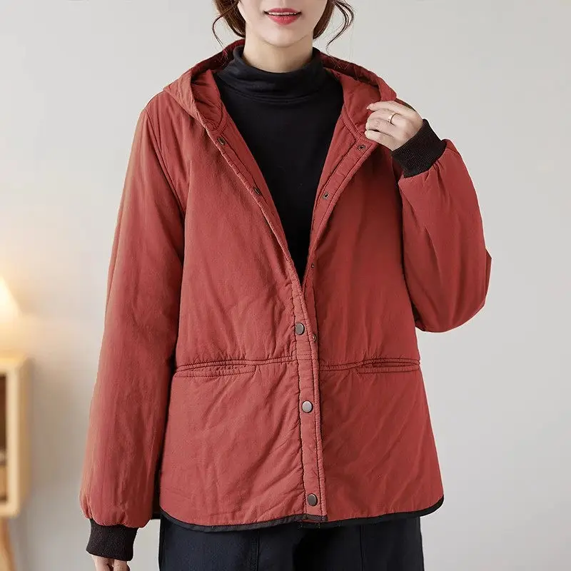 Retro Cotton Jacket For Women Versatile Casual Hooded Thickened Autumn And Winter Warm Quilted Coat Mujer Abrigos C089