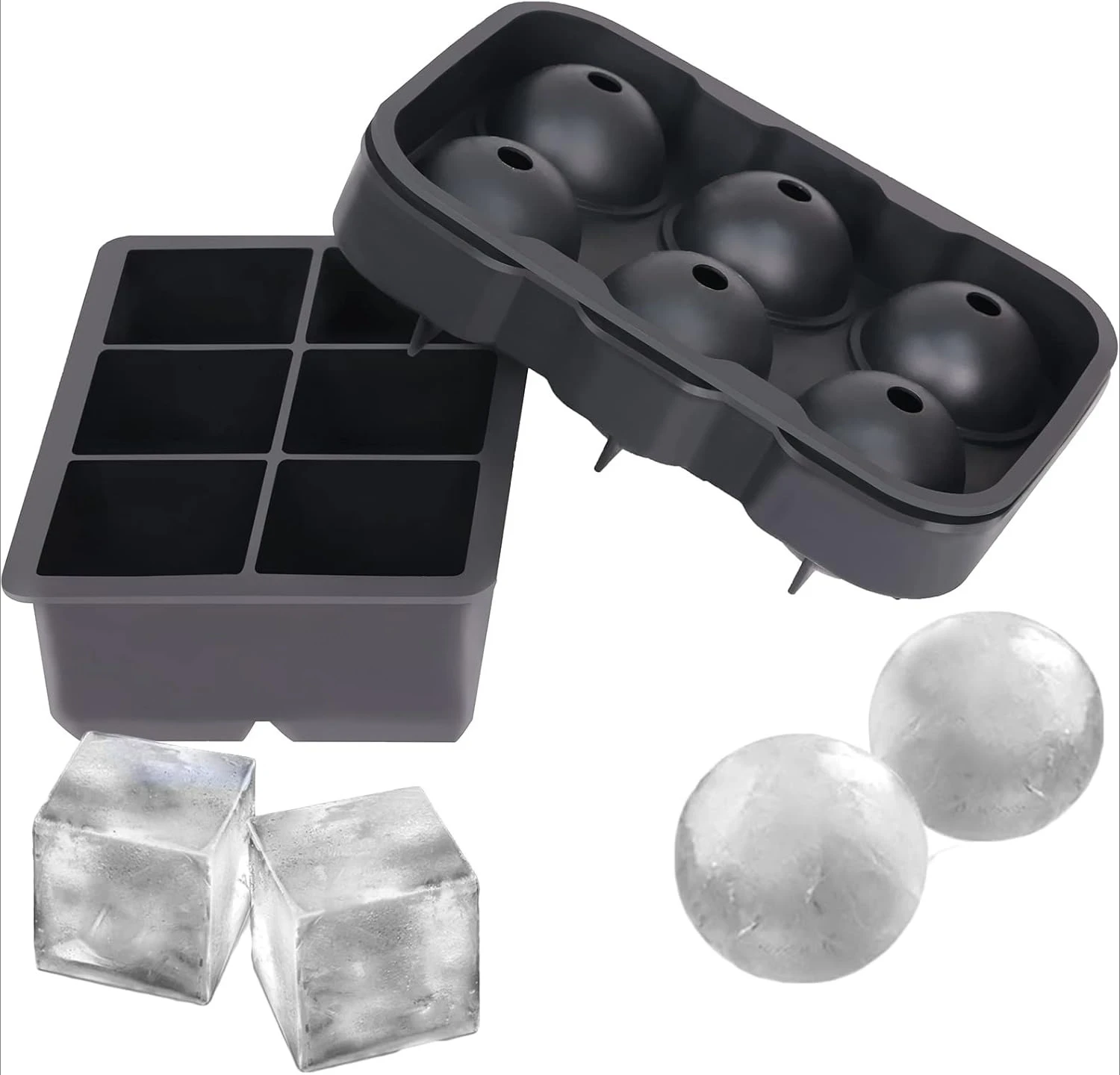Ice Cube Trays Silicone Sphere Ball Maker with Lid for Whiskey and Cocktails Bourbon Reusable and BPA Free