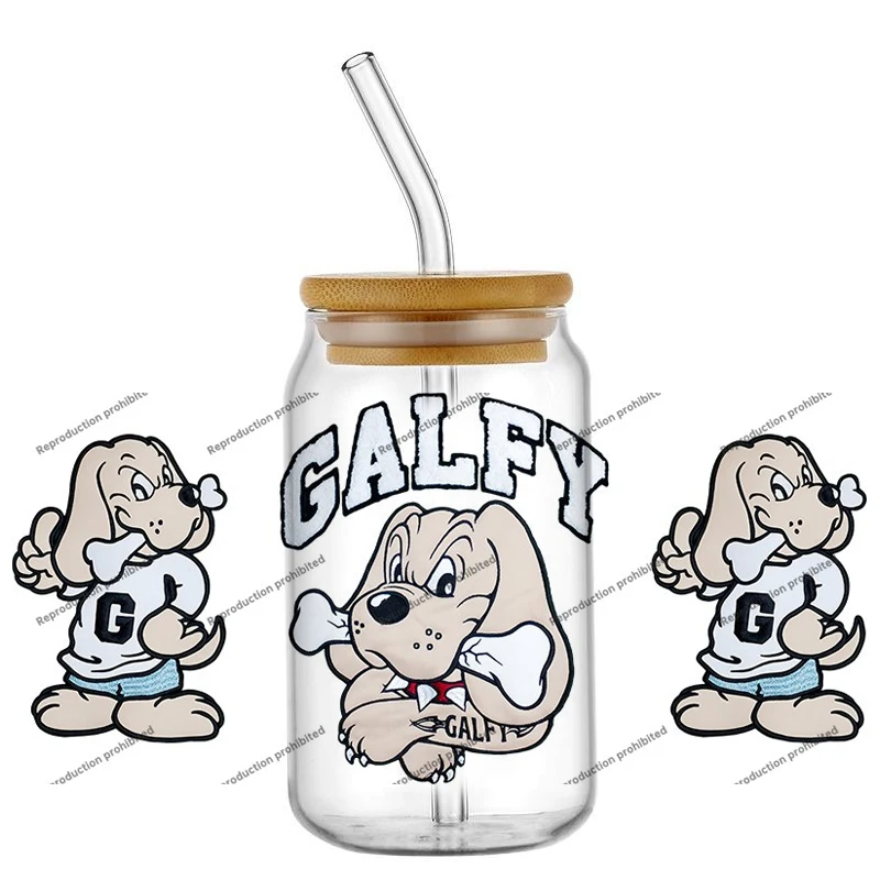 New 12 Design Famous GALFY Clothing Brand 16oz UV DTF 3D Transfer Sticker Decals Glass Can Cups Creative Craft DIY Gifts