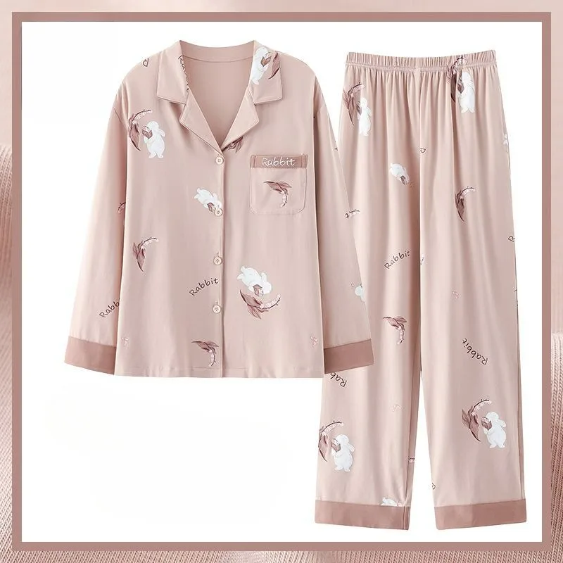 Frauen Frühling Herbst Pyjama reine Baumwolle lang ärmel ige Mutter mittleren Alters große Homewear Set lässig einfache bequeme Nachtwäsche