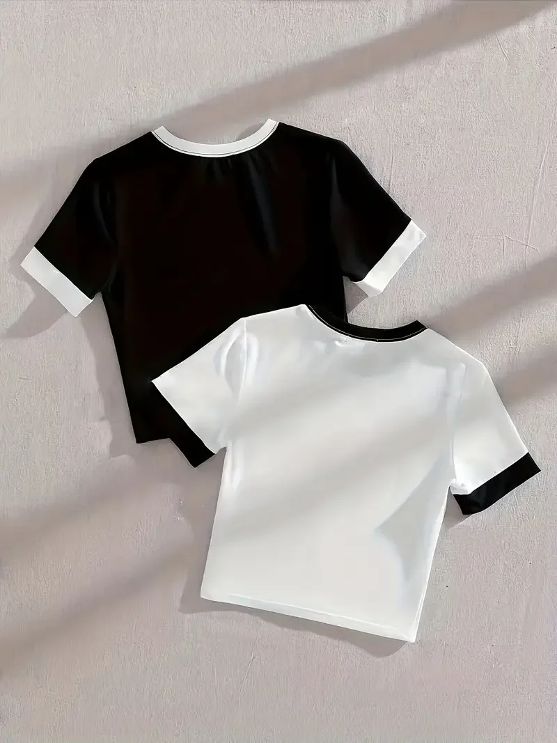 2-Pack - Women's Spring and Summer Casual Letter Wave Print Round Neck T-Shirt