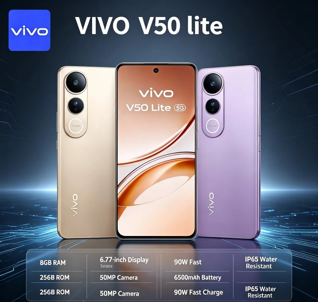 2026 Brand New VIVO V50 Lite Unlocked Android Smartphone 8+256GB Storage 6.58 Inch Full Screen Dual 64MP Camera Android 11 OS
