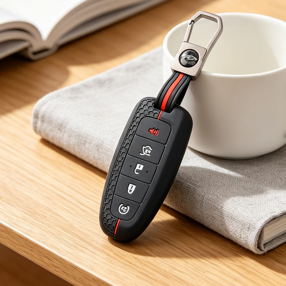 Precise‑Fit Silicone Key Fob With Keychain for Ford Explorer Edge Escape Flex Taurus 2011‑2015 5‑Button Smart Car Remote