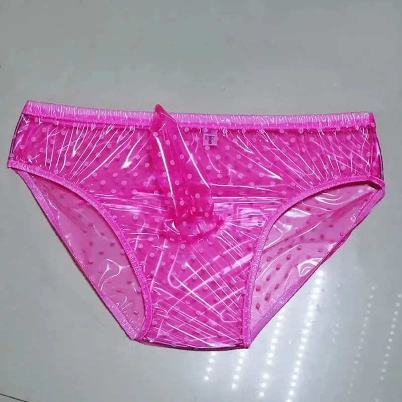Clear Men's Loose PVC Plastic Panties With Sheath Transparent Panties Low Waist Underpants Polka Dot Waterproof Briefs