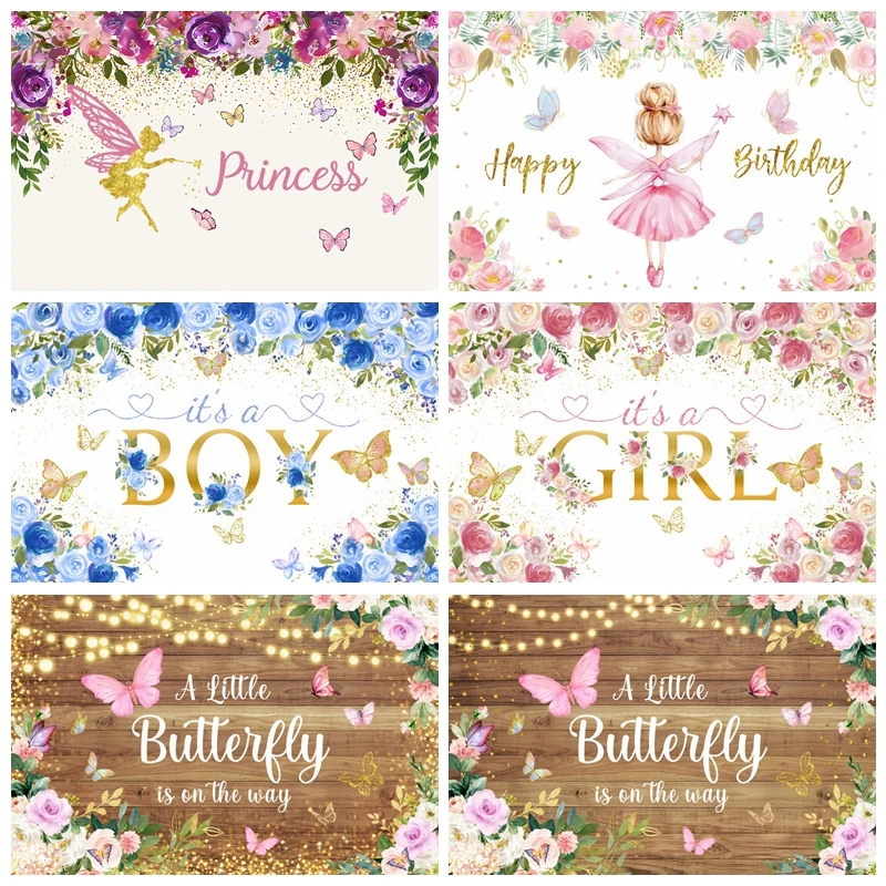 Butterfly Princess Backdrop Flowers Ballet Dancer Baby Birthday Photocall Photography Backgrounds for Photo Studio Props