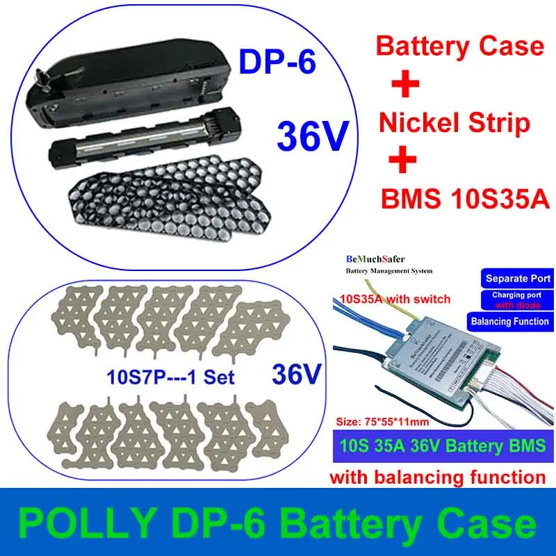 POLLY DP-6 E-Bike Battery Case 36V 48V 52V 60V Parts Fit 70PCS 18650 Cell Empty Box Nickel Strip 10S 13S 14S 30A BMS for DIY DP6