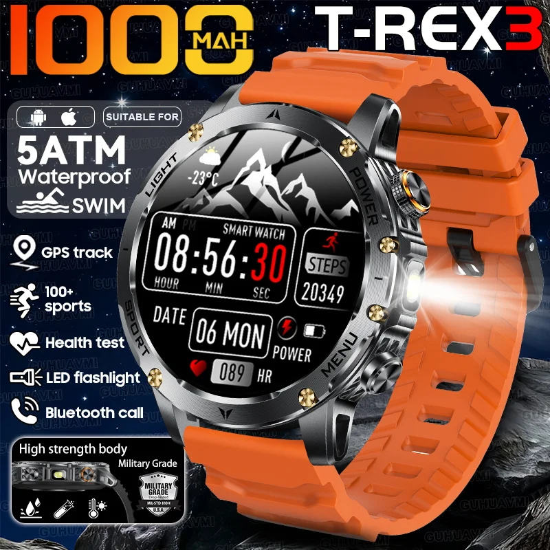 

Новинка 2025 года, уличные военные умные часы, 1,7 дюйма, AMOLED-экран, аккумулятор 1000 мАч, 5 атм, водонепроницаемый фонарик, HD-вызов, мужские спортивные умные часы