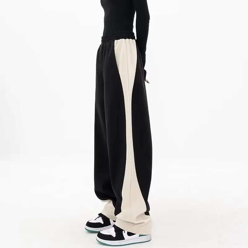 Women Drawstring Pants Aesthetic Style Elastic Wide Leg Pants High Waist Straight Pant Korean Loose Sweatpants Hip Hop