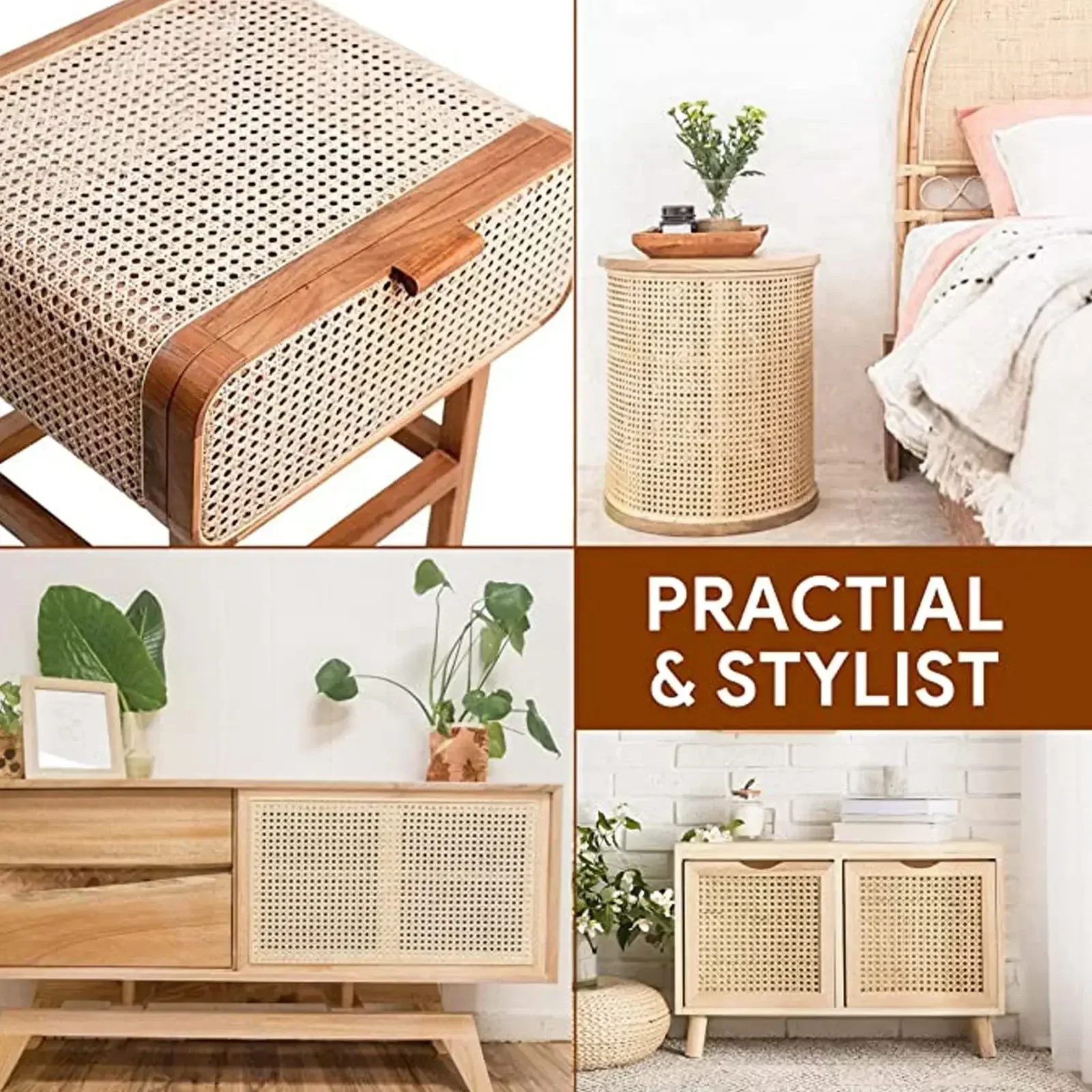 1-2m Wicker Cane Strap Natural Looking and Comfortable Rattan Mesh Roll Sheet Webbing for Chairs and Other Antique Furniture DIY