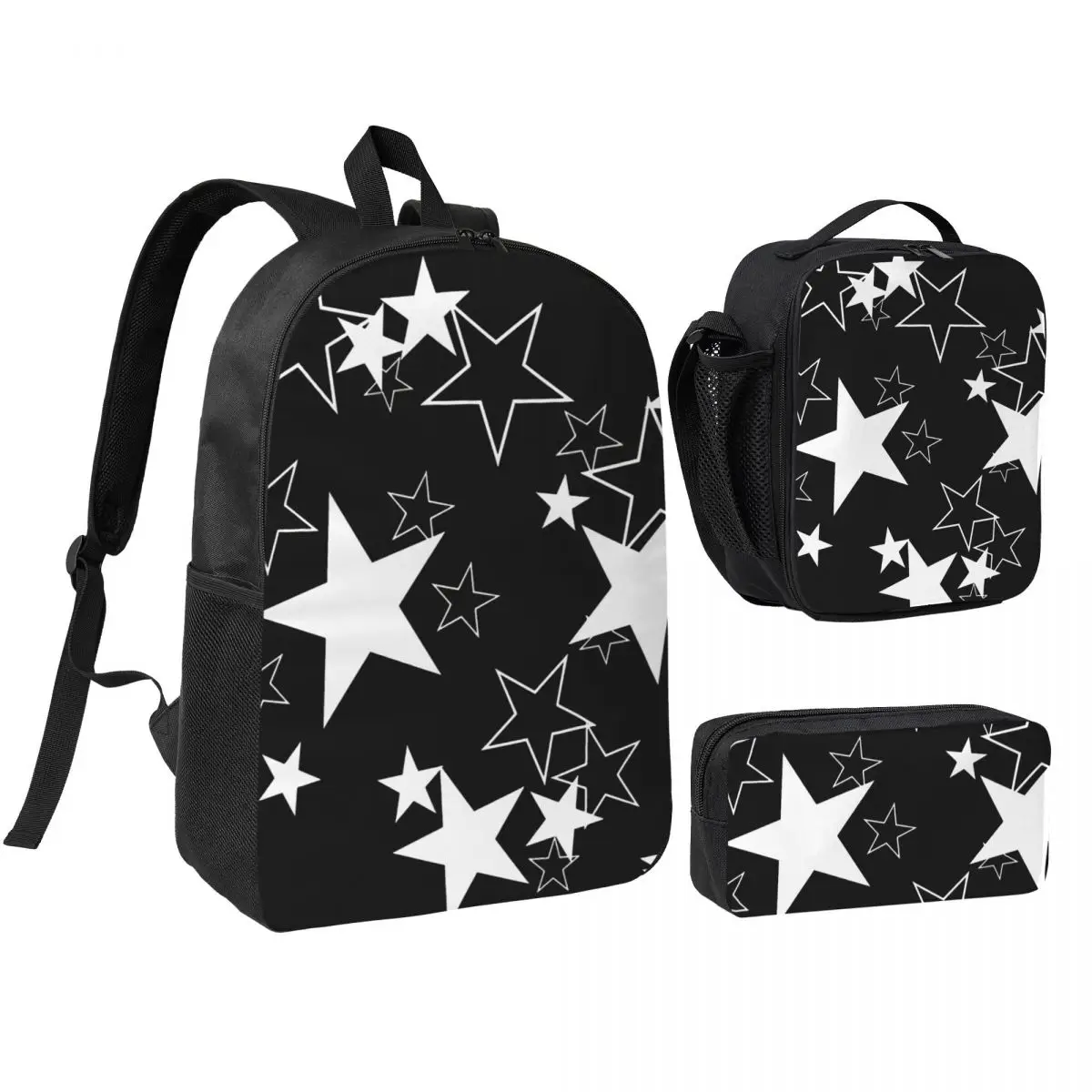 Star In Black Background Backpack Boys Girls BookBag School Bag Shoulder Bags 3ps Insulated Lunch Bag Pencil Case