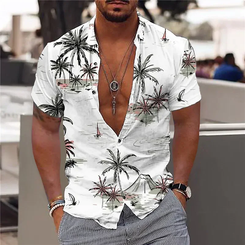 Coconut Tree Men\'s Comfortable Shirt 3D Printed Men\'s Hawaiian Shirt Beach S-6XLl Short Sleeve Fashion Top Men\'s Casual Shirt