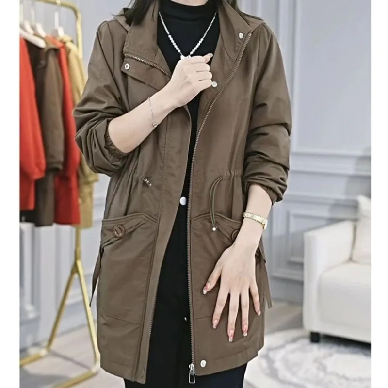 

Women Trench Coat New Solid Mid Long Hooded Windbreaker Clothes Large Size Female Outerwear TT68