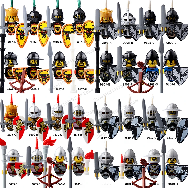 AX9807 08 09 10 Leone Rosso Re toro Cavalieri Medioevo Guerriero Building Blocks Mattoni Action Figures Accessori Giocattoli per bambini Regali