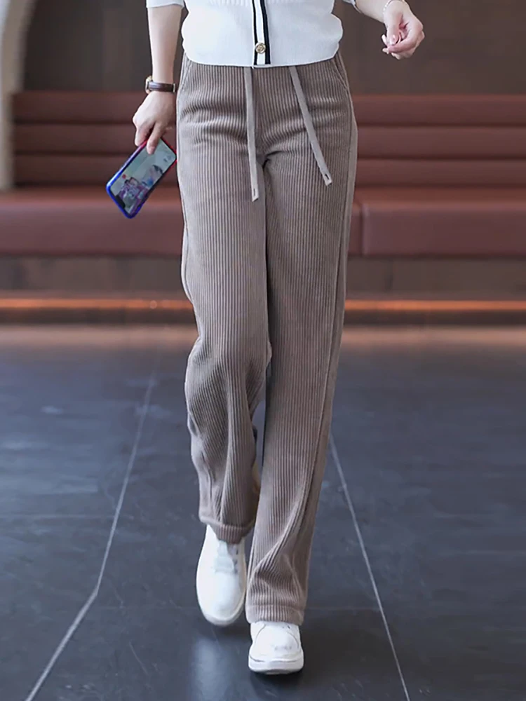 

High Waist Wide Leg Corduroy Pants Women's Spring Autumn New Style Straight Cut Casual Trousers Winter Trendy Korean Style