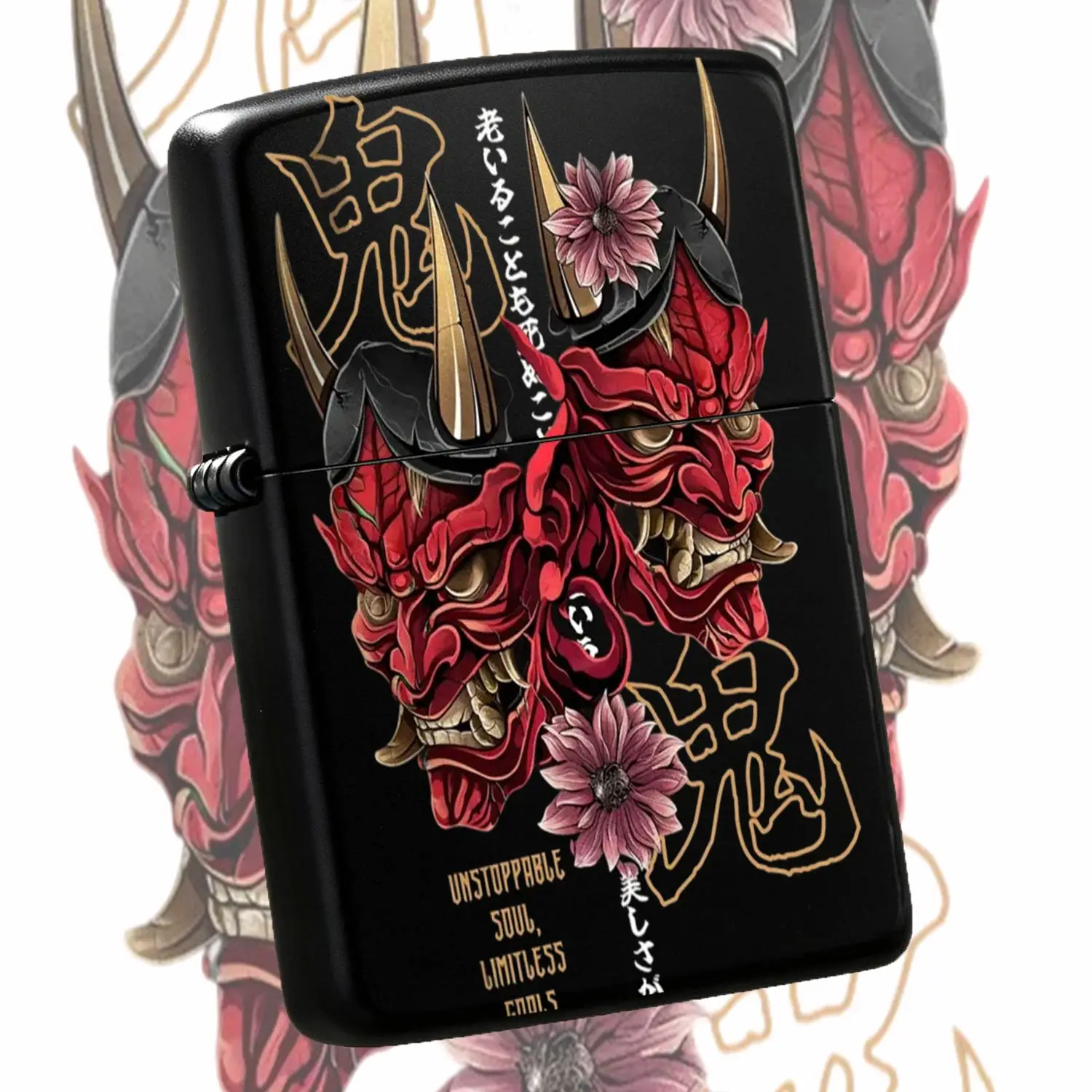 Japanese Hannya Oni Mask Lighter Ukiyo-E Style Art Print Portable Igniter Unstoppable Soul Limitless Goals Themed Decorative Ignition Device For Daily Commute Outdoor Camping Gifting Multi-Scenario Practical Creative Ac A Humorous And Inter