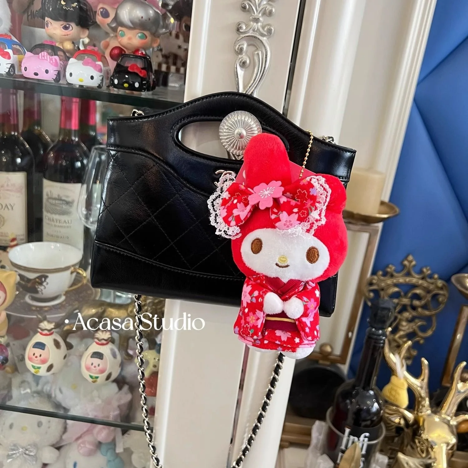 اليابانية زهر الكرز كيمونو سانريو ميلودي أفخم محشوة دمية المفاتيح فتاة على ظهره قلادة بسحاب لعب الأطفال الدمى