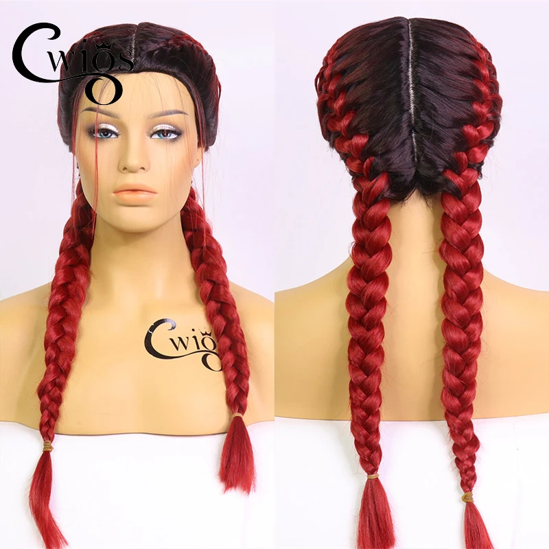 Cwigs Soft Black Synthetic Wig Cosplay Braided Wigs For Black Women Machine Made Heat Resistant Red Honey Blonde Box Braid Wig