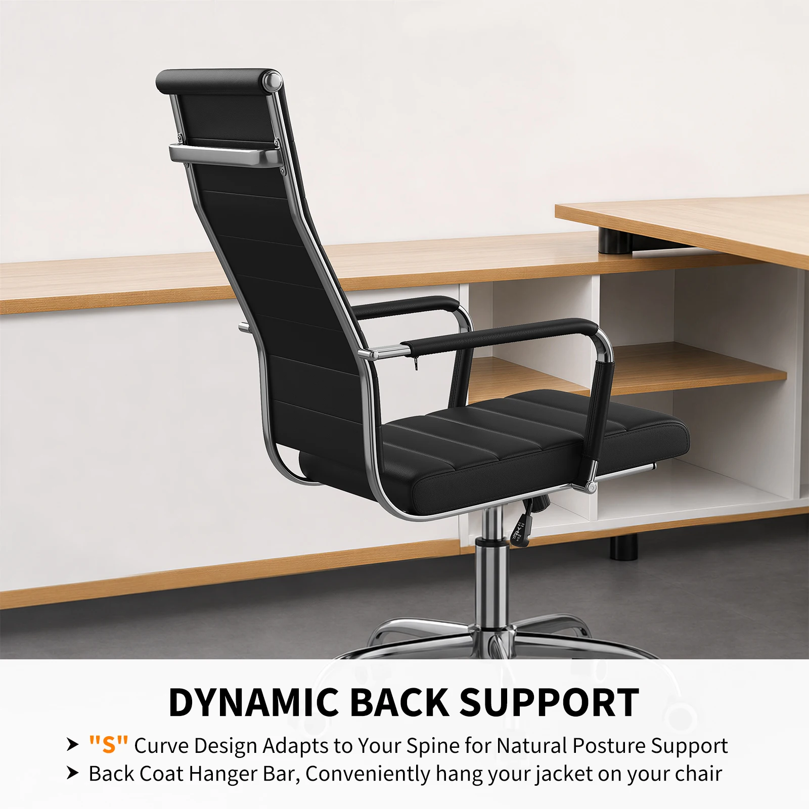 Executive Office Desk Chair, Ribbed Mid-Back PU Leather Conference Room Chair, Ergonomic Padded Computer Chair for Home Office, Meeting & Reception Area - view 5