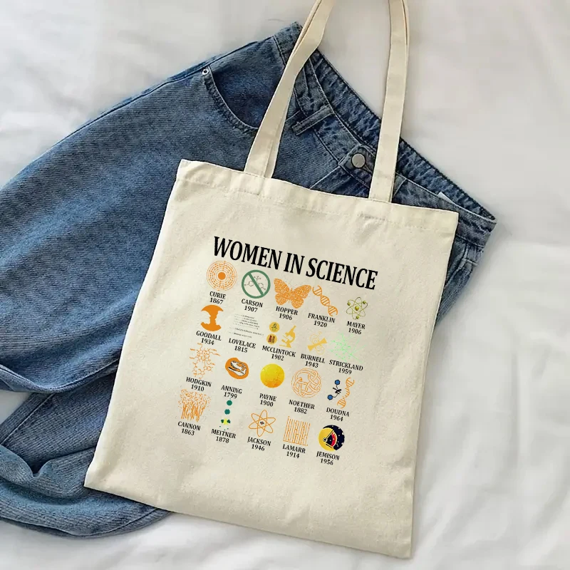 Women in Science Tote Bag Shopper Organizer Storage Clutch Travel Necessity Stylish Books Bag Causal Canvas Hangbag Gift for Her