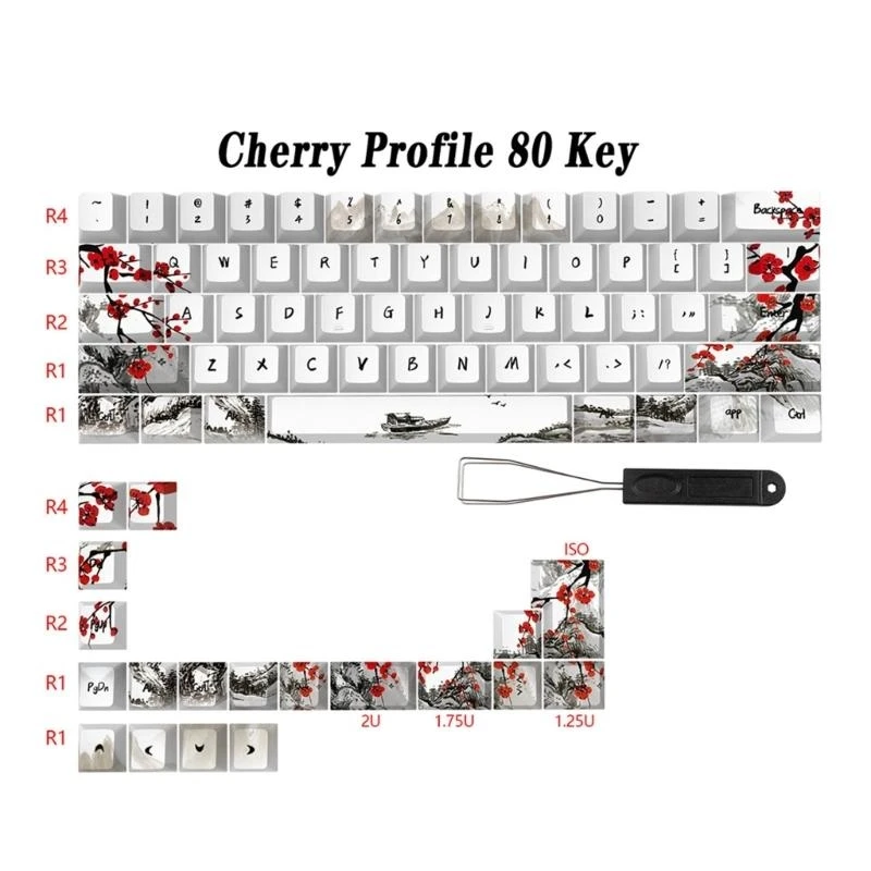 F68C CherryProfile Plum Blossom KeyCaps para 80 teclas Qwertz Azerty 61 64 67 68 Keuter