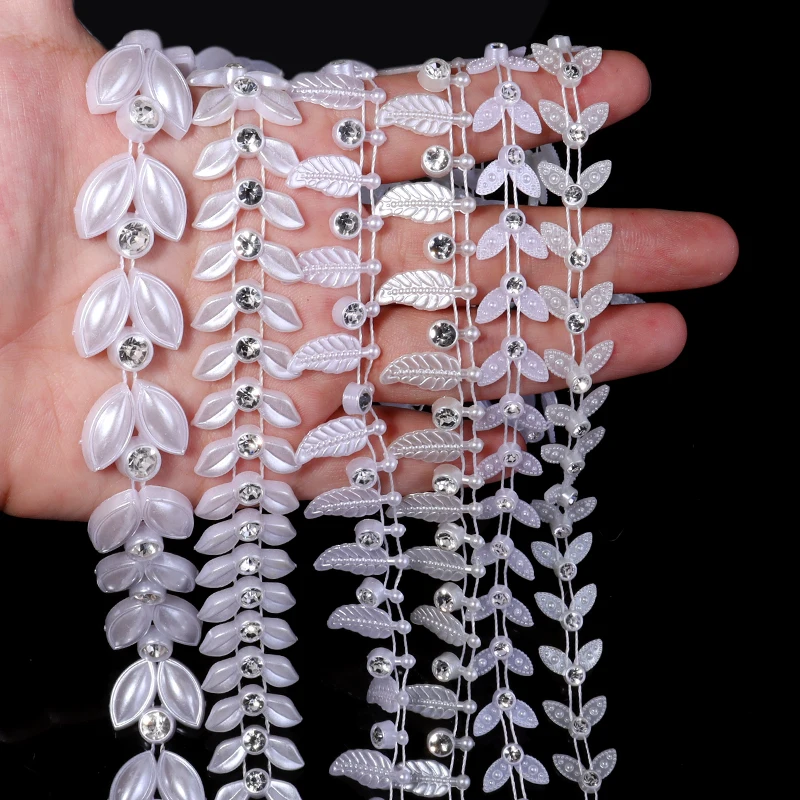 

3Yards ABS Beaded Chain Imitation Pearl Leaf Chain Handmade Accessories For DIY Clothing Wedding Decoration Making Components