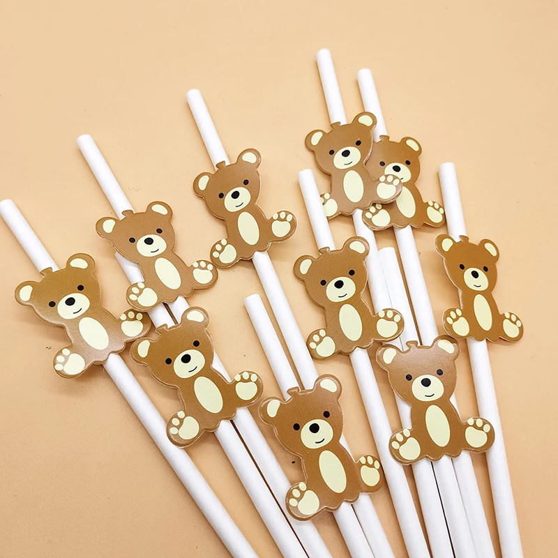 

10 сосисок бурого медведя одноразовая питьевая соломинка для детей 1 год мальчик девочка вечеринка DIY декоративные принадлежности детский душ