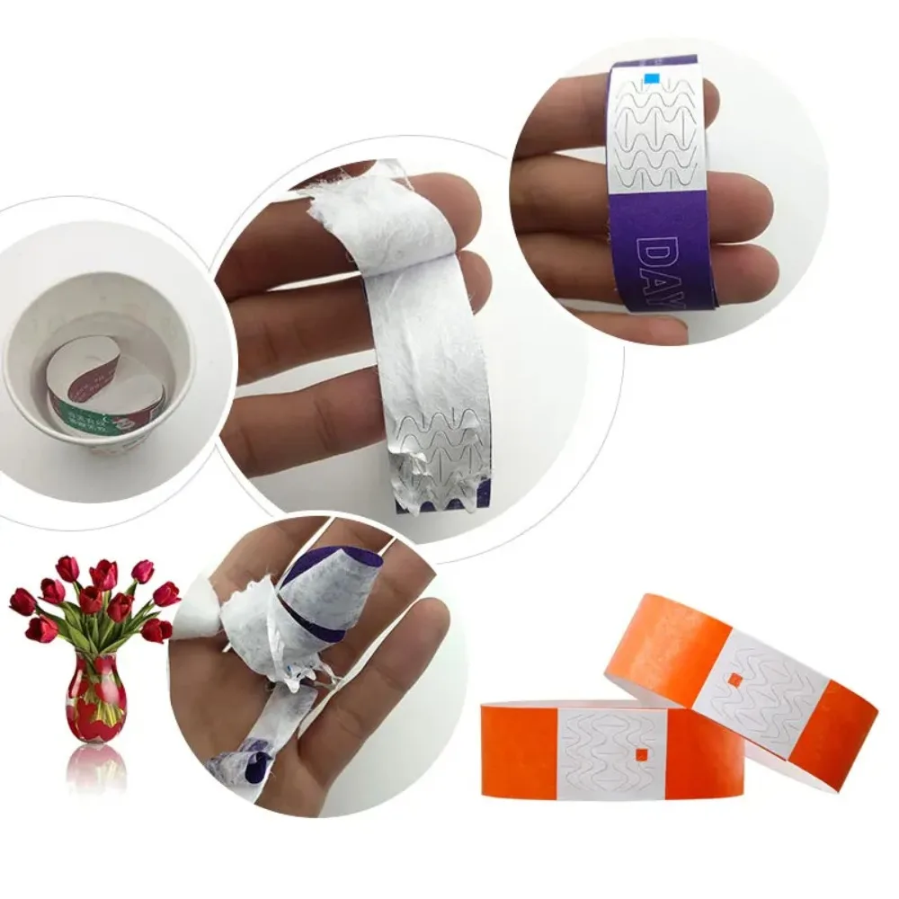 100 Pcs Paper Tyvek Wristbands Waterproof Party Disposable Wristbands Ticket Bar Identity Swimming Bracelets ID Wrist Bands