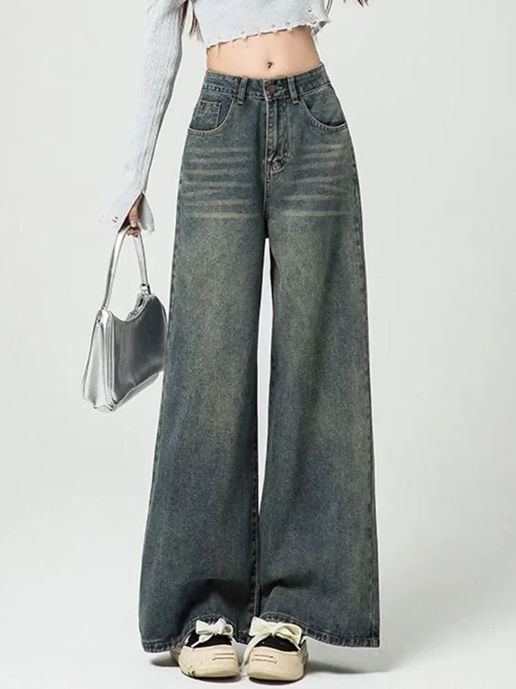 

Korean Fashion Baggy Wide Leg Jeans Casual Solid Streetwear Kot Pantolon New Women Vintage High Waist Loose Straight Denim Pants