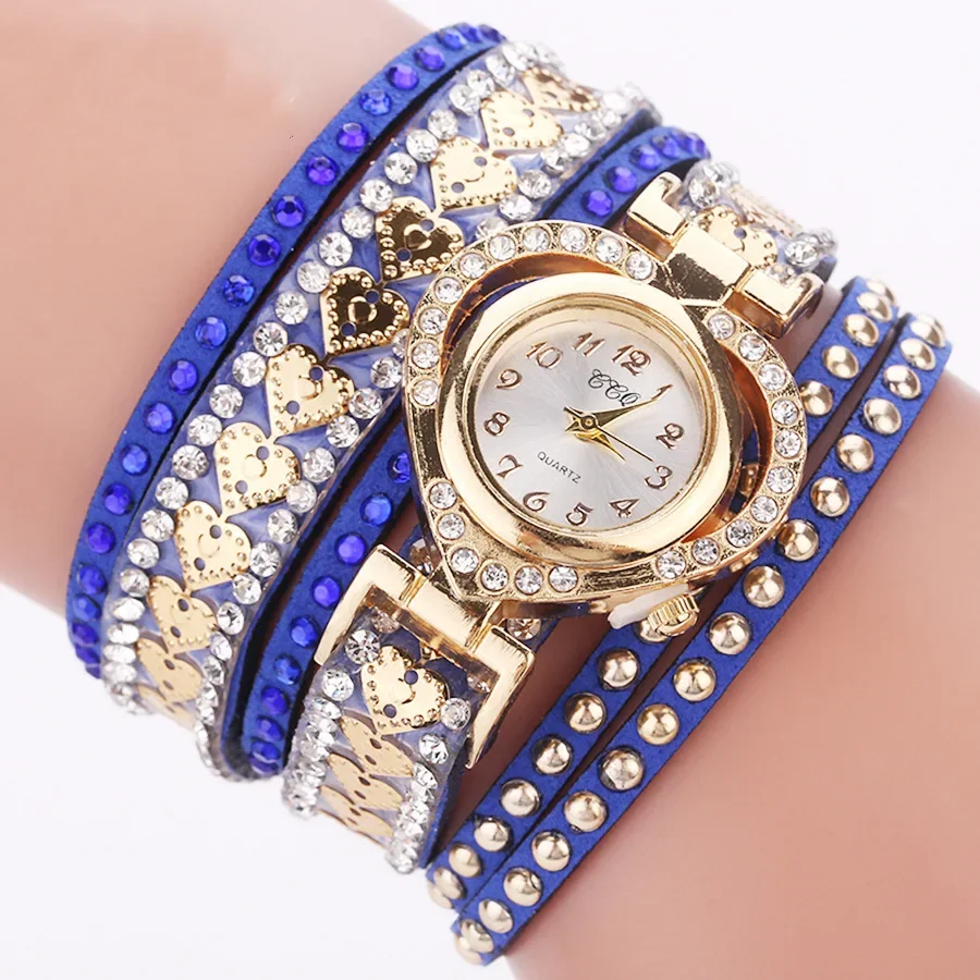 Luxury Women Heart Dial Shiny Design Quality Women Quartz Watch Fashion Rhinestone Bracelet Wrap Strap Women Watch Gifts Relógio