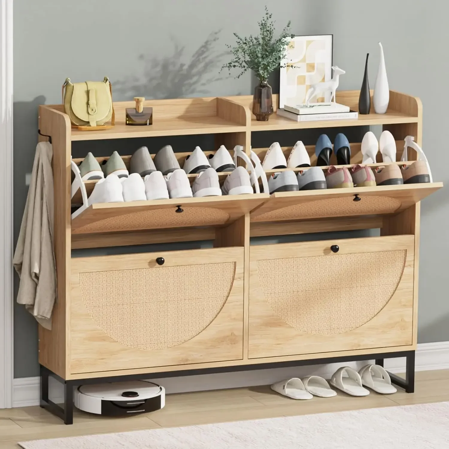 Simple Comfortable Relaxing Unique Elegent Shoe Cabinet Handmade Natural Drawers Entryway Storage Organizer Home Furniture