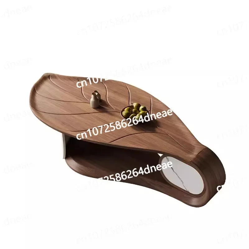 

Medieval solid wood coffee table small apartment walnut modern light luxury living room special-shaped tea table