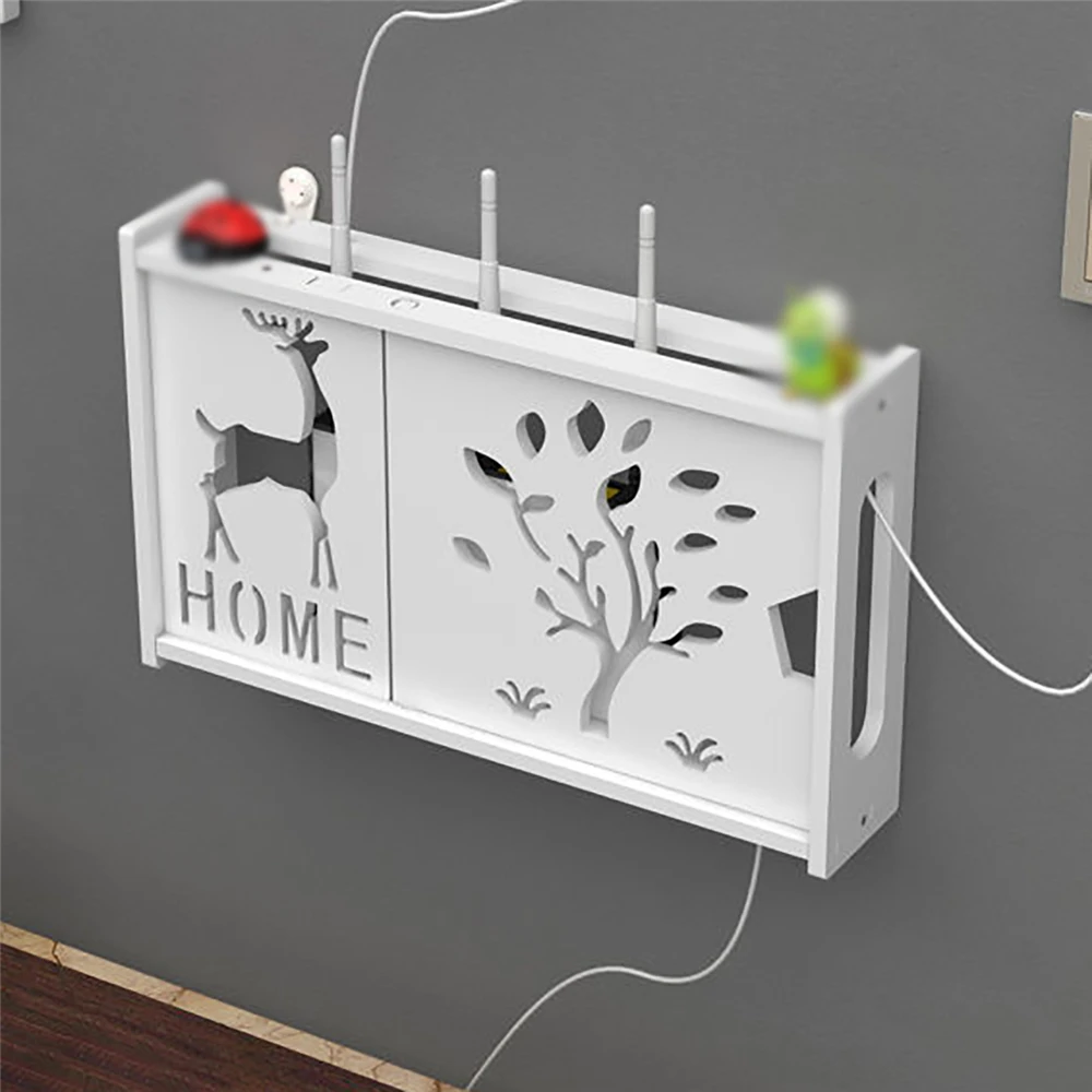 Wireless WIFI Router Wall Rack Storage Box Wood Plastic Board Cable Power Plus Wire Bracket Wall Hanging Plug Board Holder