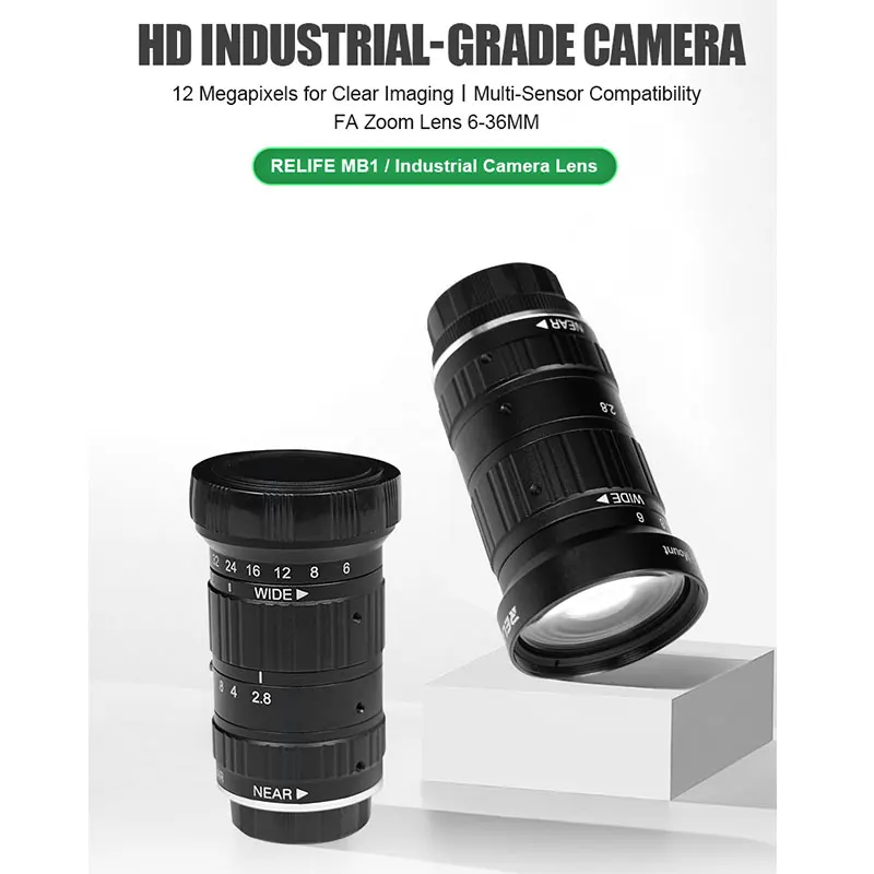 RELIFE MB1 12MP 6-36mm 4K Industrial Zoom Lens for Machine Vision - C/CS Mount, Manual Iris, Compatible w/ Sony IMX415/ON AR0521