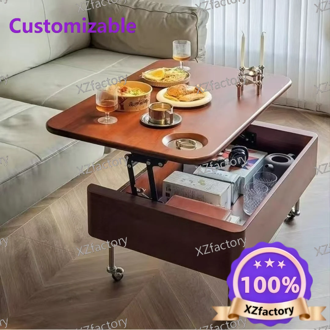 Factory Direct 2026 Top Rated Movable Modern Simple Antique Lifting Coffee Table Wooden Table Living Room Small Table Household