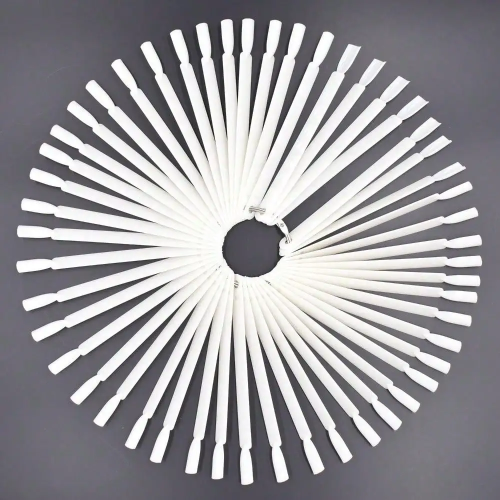 

50 белых демонстрационных колесиков для нейл-арта с металлическим кольцом-держателем